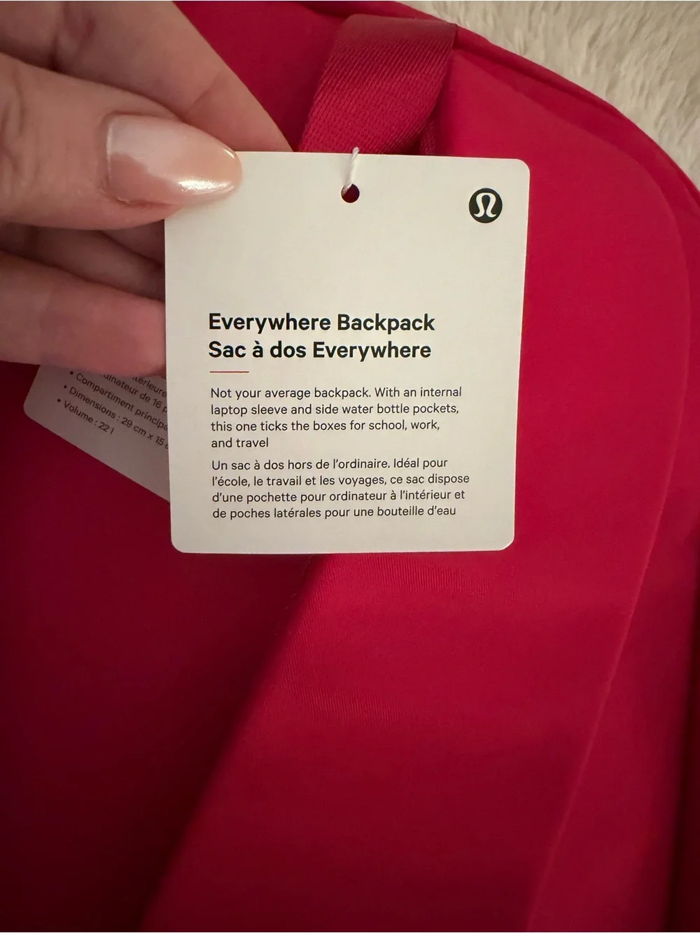Lululemon NWT Everywhere Backpack 22L Pink Water Repellent